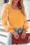 Flower Puff Sleeve Ribbed Knit Top