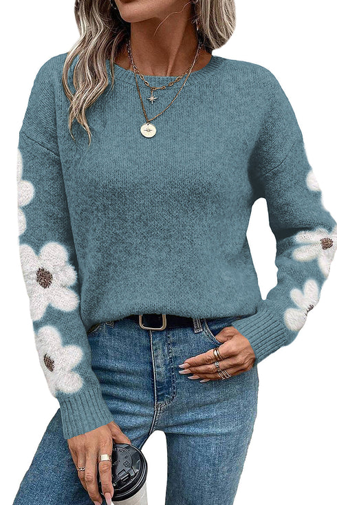 Flower Sleeve Drop Shoulder Sweater