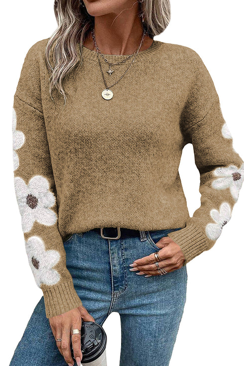 Flower Sleeve Drop Shoulder Sweater