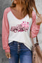 Flower Truck Graphic Striped Long Sleeve Tee