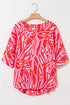 Flowy Abstract Print V Neck Oversized Batwing Blouse