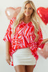 Flowy Abstract Print V Neck Oversized Batwing Blouse