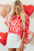 Flowy Abstract Print V Neck Oversized Batwing Blouse