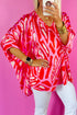 Flowy Abstract Print V Neck Oversized Batwing Blouse