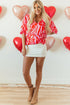 Flowy Abstract Print V Neck Oversized Batwing Blouse
