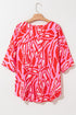 Flowy Abstract Print V Neck Oversized Batwing Blouse