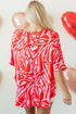 Flowy Abstract Print V Neck Oversized Batwing Blouse