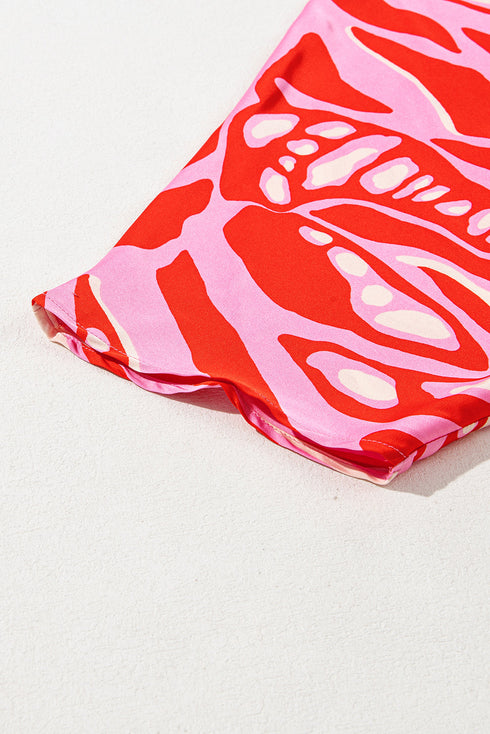 Flowy Abstract Print V Neck Oversized Batwing Blouse