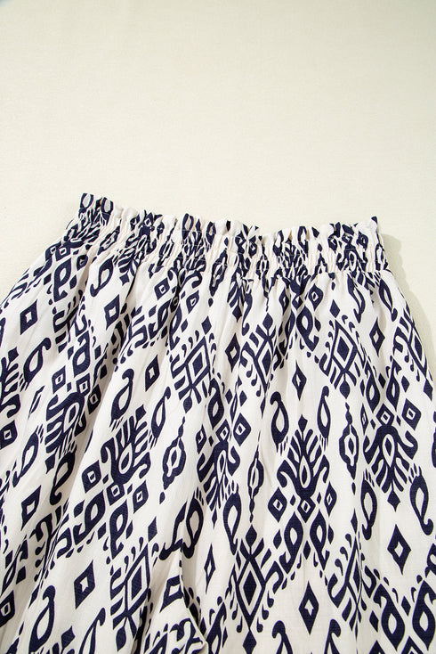 Flowy Bohemian Pattern Print High Waisted Wide Leg Pants