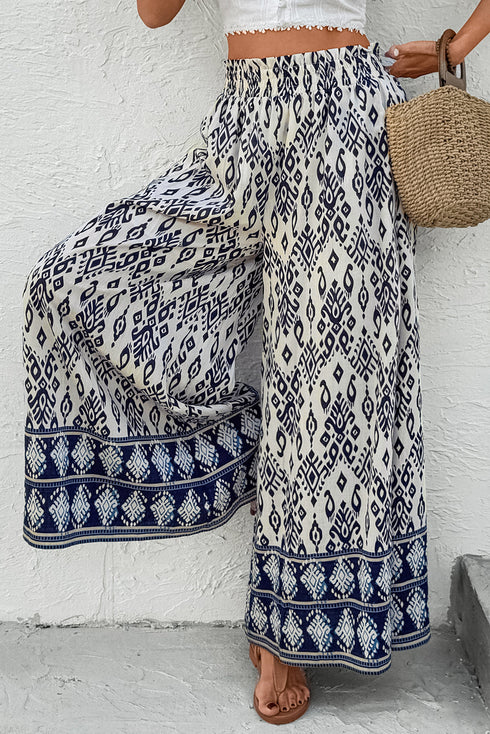Flowy Bohemian Pattern Print High Waisted Wide Leg Pants