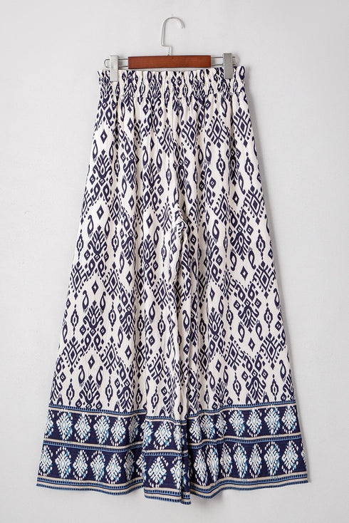 Flowy Bohemian Pattern Print High Waisted Wide Leg Pants