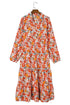 Flowy Floral Print Collared Tiered Midi Dress