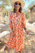 Flowy Floral Print Collared Tiered Midi Dress