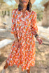 Flowy Floral Print Collared Tiered Midi Dress