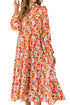 Flowy Floral Print Collared Tiered Midi Dress