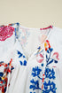 Flowy Floral Print Tassel Tie Bracelet Sleeve Blouse