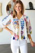 Flowy Floral Print Tassel Tie Bracelet Sleeve Blouse