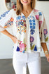 Flowy Floral Print Tassel Tie Bracelet Sleeve Blouse