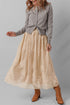 Flowy Solid Embroidered Mesh Overlay Long Skirt