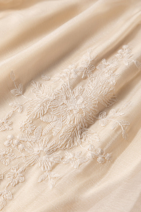 Flowy Solid Embroidered Mesh Overlay Long Skirt