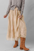 Flowy Solid Embroidered Mesh Overlay Long Skirt