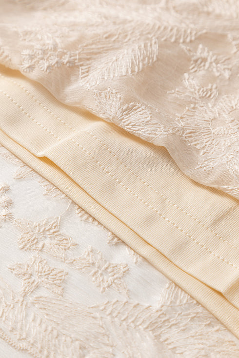 Flowy Solid Embroidered Mesh Overlay Long Skirt