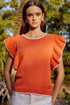 Flutter Sleeve Contrast Trim Knit Sweater Top