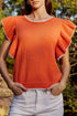 Flutter Sleeve Contrast Trim Knit Sweater Top
