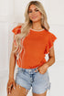 Flutter Sleeve Contrast Trim Knit Sweater Top