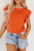 Flutter Sleeve Contrast Trim Knit Sweater Top