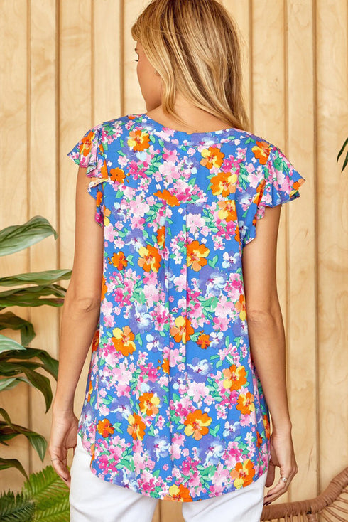 Flutter Sleeve Floral Print Blouse