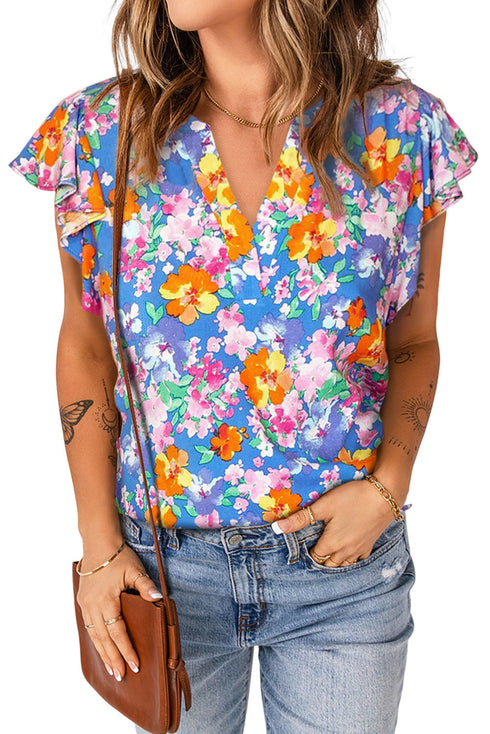 Flutter Sleeve Floral Print Blouse