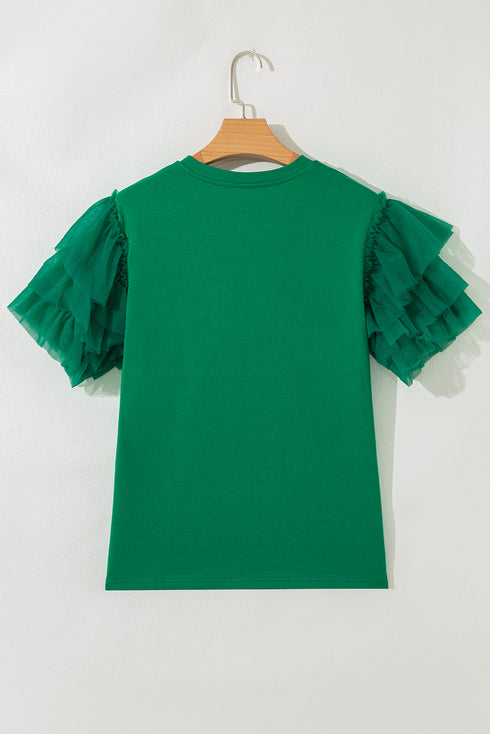 Flutter Sleeve Round Neck Relaxed Fit Woven Top