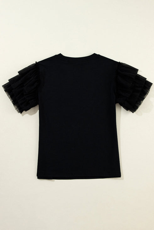 Flutter Sleeve Round Neck Relaxed Fit Woven Top