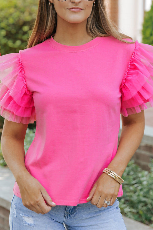 Flutter Sleeve Round Neck Relaxed Fit Woven Top