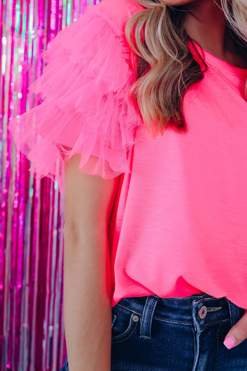 Flutter Sleeve Round Neck Relaxed Fit Woven Top