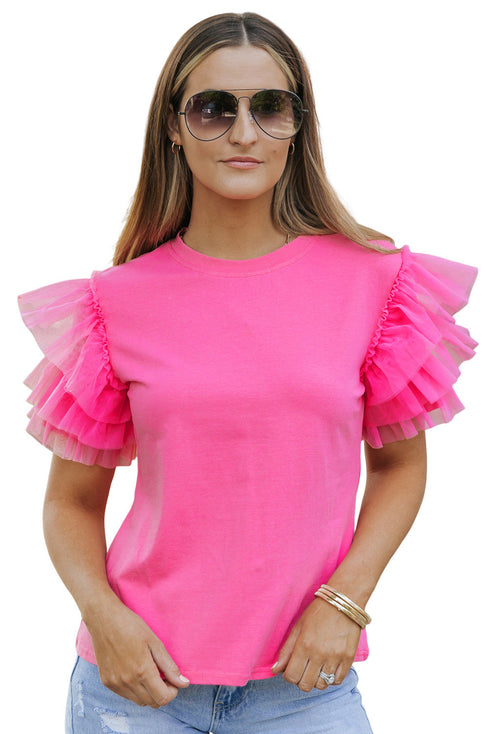 Flutter Sleeve Round Neck Relaxed Fit Woven Top