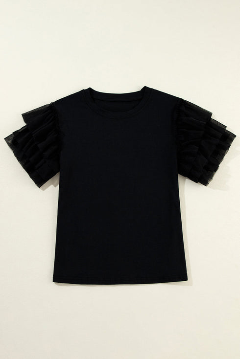 Flutter Sleeve Round Neck Relaxed Fit Woven Top