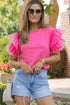 Flutter Sleeve Round Neck Relaxed Fit Woven Top