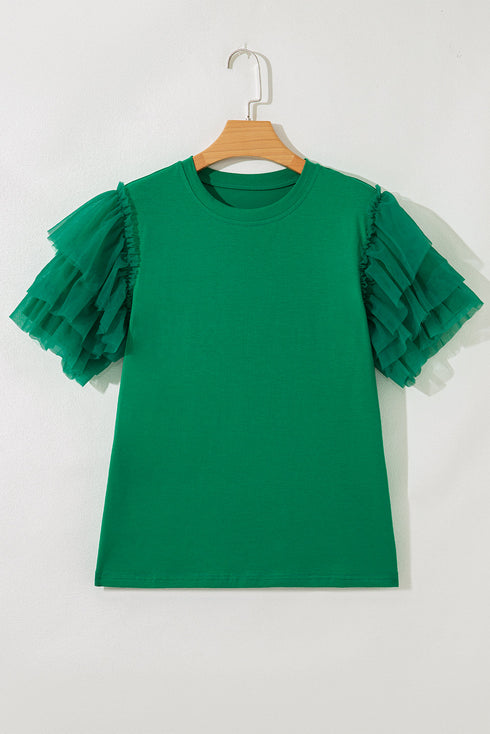 Flutter Sleeve Round Neck Relaxed Fit Woven Top