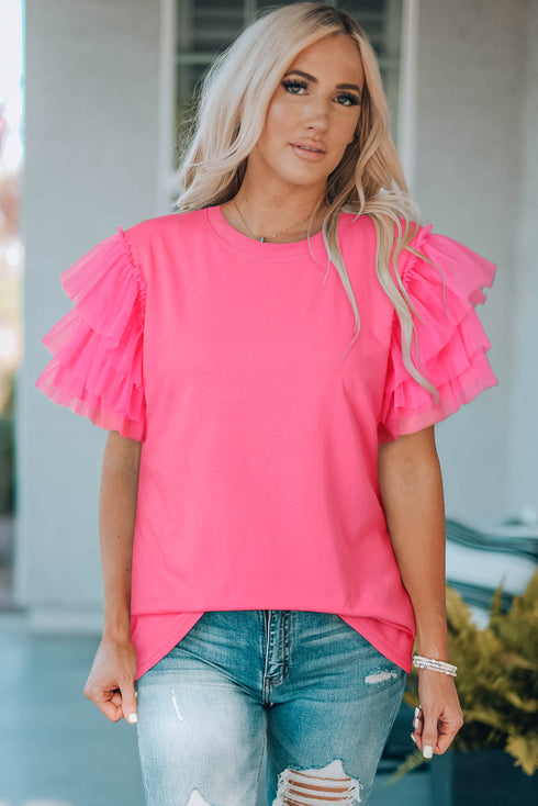 Flutter Sleeve Round Neck Relaxed Fit Woven Top