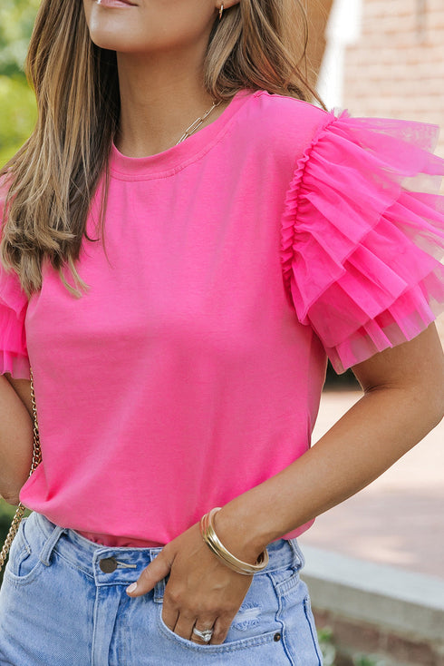 Flutter Sleeve Round Neck Relaxed Fit Woven Top