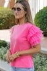 Flutter Sleeve Round Neck Relaxed Fit Woven Top