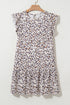 Flutter Sleeve Tiered Hem Animal Print Keyhole Back Mini Dress