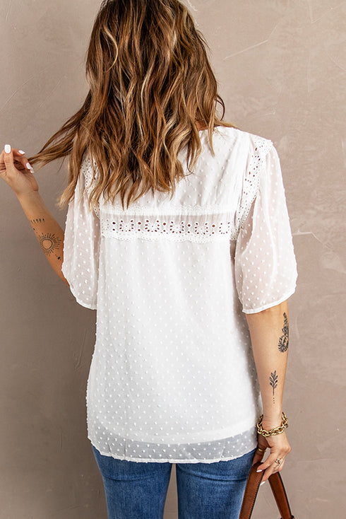 Flutter Sleeves Sheer Textured Babydoll Top