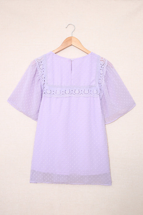 Flutter Sleeves Sheer Textured Babydoll Top