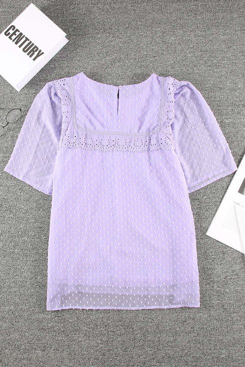 Flutter Sleeves Sheer Textured Babydoll Top