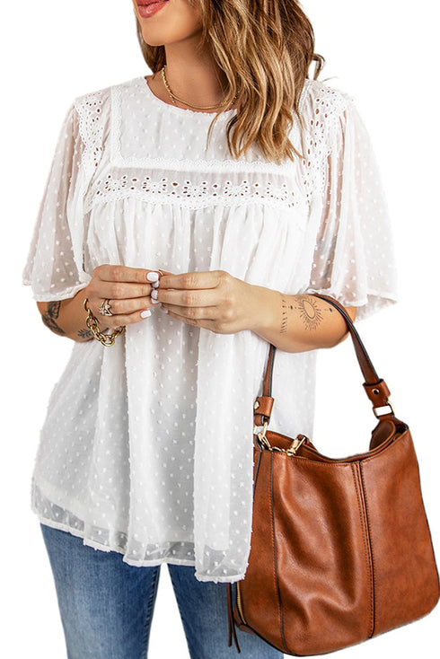 Flutter Sleeves Sheer Textured Babydoll Top