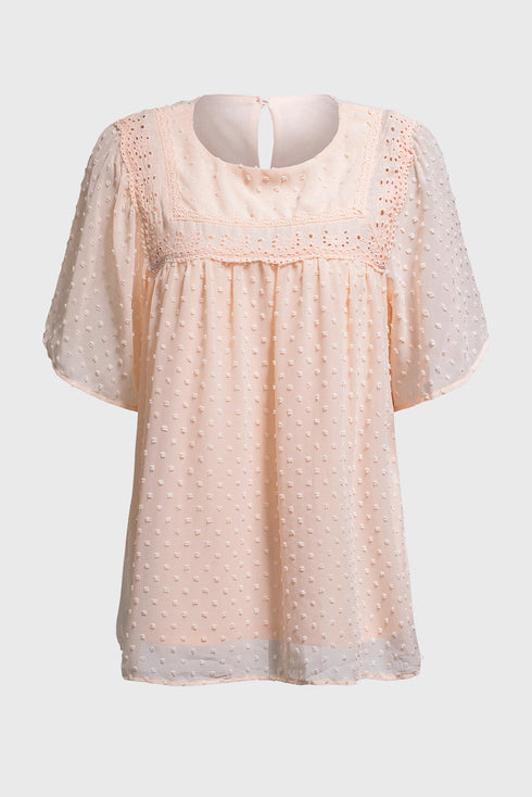 Flutter Sleeves Sheer Textured Babydoll Top