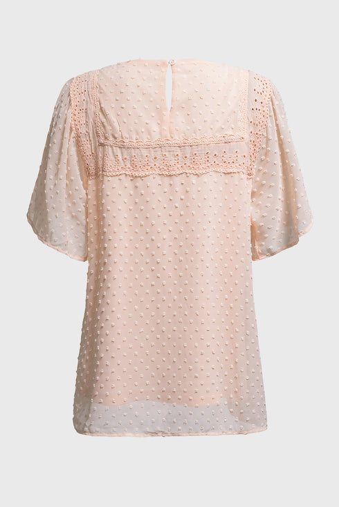 Flutter Sleeves Sheer Textured Babydoll Top